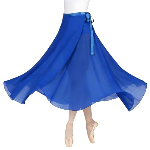 Baisdan Jupe Danse Classique, Jupe Ballet Longue Portefeuille en Mousseline avec Ceinture Réglable pour Femmes Bleu Marine