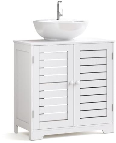 Mondeer Under Sink Cabinet, Wooden Freestanding Bathroom Storage with 2 Louvered Doors and 2 Shelves, 60 x 60 x 30cm, White