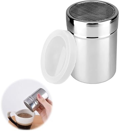 TNSLAND 2 pezzi Agitatore per Zucchero a Velo con Coperchio, Spargi Zucchero a Velo e Cacao, Agitatore per Cappuccino, Spargi Cacao in Polvere, agitatore per Farina in Acciaio inox per Caffè, Spezie