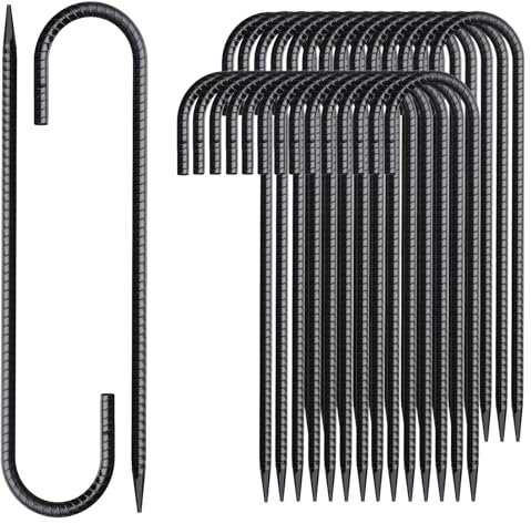 MSWY Rebar Stakes 12 Inch J Hook Ground Stakes Heavy Duty 30 Pack Chain Link Fence Stakes Galvanized Anchors Metal Tent Stakes for Wire Fencing Concrete Forming Trampolines Camping Canopies Shed Swing