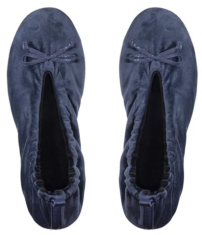GLOVE STORY Pantofole Ballerina da Interno da Donna in Velluto con Suola in Morbida Pelle - Materiale Morbido e Confortevole - Pantofole Ballerina da Donna Morbide - Realizzate a Mano (Blu 41)