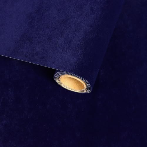 VaryFloral 11.8x118 Navy Blue Velvet Fabric Felt for Dresser Jewelry Boxes Soft Self Adhesive Drawer Liner Roll Prepested Royal Blue Velvet Wallpaper Fabric Contact Paper for Shelf DIY Crafts