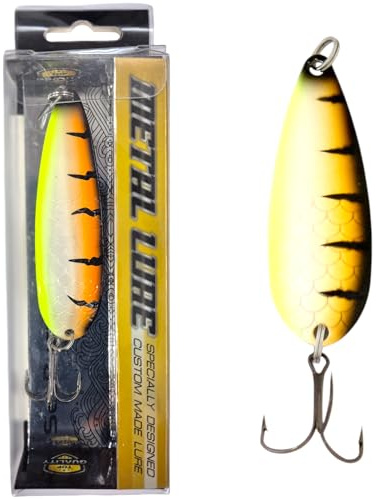 SEABUZZ Clignotant asymétrique 23,5 g/8,5 cm – Leurre de pêche pour brochet, perche, sandre, hameçon triplé, cuillère en métal, leurre dur, spinner de pêche, kit de sport – Angel Spoon – Leurre pour