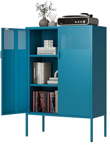 MetaCate lnov Mobile Contenitore in Acciaio a 2 Ante con 2 Ripiano Regolabile e Chiusura Magnetica,Fori di Aerazione, Armadio per Ufficio e Casa, Armadio in Acciaio, 40 x 80 x 120 cm, Blu