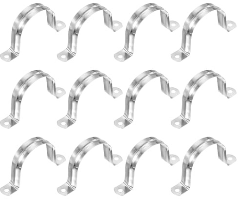 PATIKIL 57 mm (2-1/4 tum) styvt rörband, 12 st 304 rostfritt stål rörklämma 2 hål U-fäste rörklämma rörrem för rörkabel kabelfixering