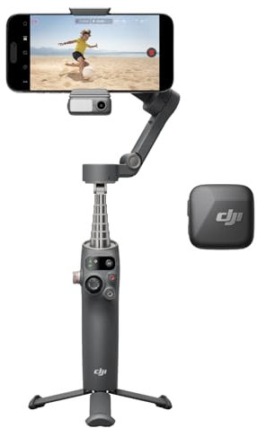 DJI Osmo Mobile 7P + Mic Mini TX (Infinity Black), Estabilizador para iPhone, Android, Seguimiento Nativo, Recepción de Audio, Iluminación, Estabilización en 3 Ejes, Brazo Extensible y trípode