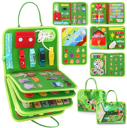 JTgugu Jouet Montessori pour bébé, Quiet Book en Feutrine Type Busy Board, Jouet de Voyage sensoriel éducatif, Livre d’éveil pour Le développement précoce Cadeau pour Filles et garçons