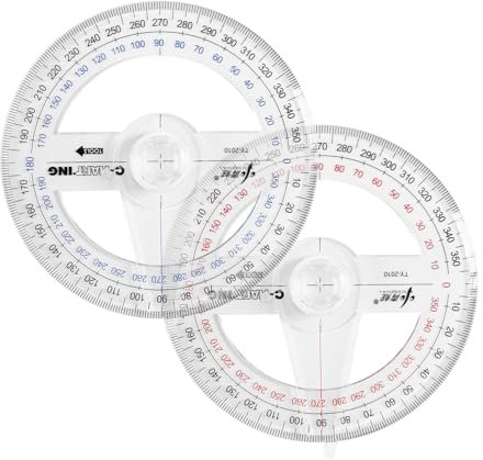 Paquete de 2 transportadores de 360° con brazo oscilante, reglas de ángulo de dibujo de círculo completo de plástico transparente, herramientas geométricas duraderas para escuela, aula y oficina
