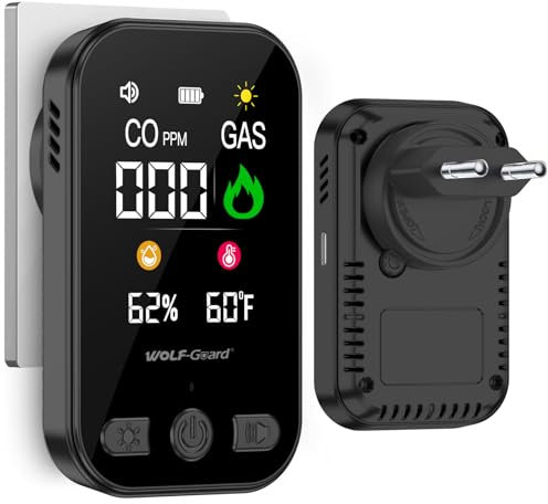 Wolf-Guard Détecteur de gaz et de CO 4 en 1 avec Prise pour la Maison (Black)