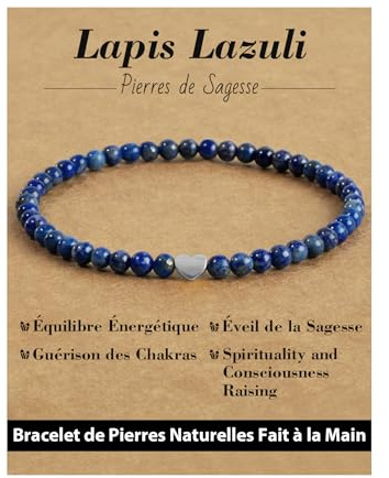 Landorilo Pulsera para Mujer, Piedra Natural de 4mm con Cuentas de Amor de Plata de Ley 925, Pulseras de Cristal Yoga Chakra, Regalos de Cumpleaños y Aniversario(Lapislazuli)