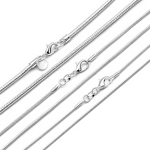 Lunestral 3Pcs 1,2,3mm Thick Snake Chain S925 Silver 16 18 20 22 24 Inch Choker Necklace Jewellery Set (18 inch / 45cm)