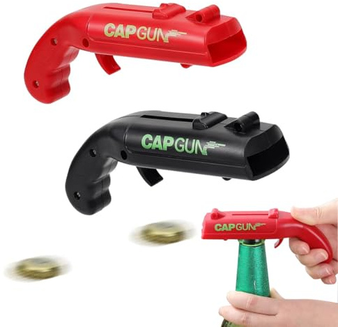 Lot de 2 Decapsuleur, Décapsuleurs à Capuchon, Ouvre-bouteille pour lanceur de pistolet, Ouvre-Bouteille, Ouvre-boîte en Forme de Pistolet Jouet pour Catapultes de Lanceur de Bouteilles de Fête de Bar