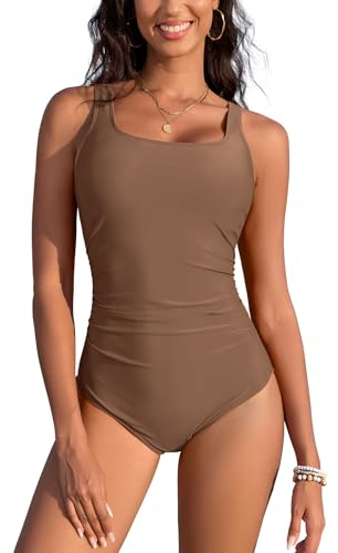 SHEKINI Push Up Costume da Bagno Intero da Donna Costumi Intero Donna con Ferretto(S, Marrone Rame)