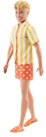 Barbie Style Ken Fashionistas-docka #252 | Blond modedocka i orange prickiga shorts och gul tröja, från 3 år, JJN66