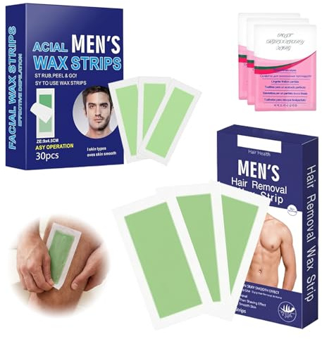 Juego de 50 tiras de cera fría para depilación de cara y cuerpo, para depilación rápida, labio superior, axila, pecho, piernas, 50 unidades, así como 3 paños limpiadores de aceite