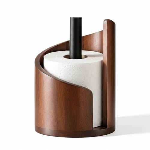 Wooden Kitchen Roll Holder Natural Wood Base Effortless One-Hand Brown | Mountain Paper Towel Holder Countertop Roll Holders Tearing for Kitchen Toilet Pantry And Bathroom