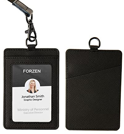 Ausweishalter,vertikaler Ausweis-Kartenhalter aus Leder,durchsichtiges Ausweisfenster mit Umhängeband für Männer und Frauen/Lehrer/Krankenschwester/Student(Schwarz-A)