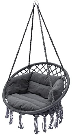 Spetebo Relax Hängesessel 80 cm inklusive Kissen - dunkelgrau - Hängekorb für Innen und Außen - Schwebe Hänge Sessel Korb Schaukel aus Baumwolle geflochten Outdoor