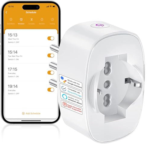 SURFOU Presa Smart WiFi, Presa Elettrica Intelligente Italiana Tipo L con Timer, Compatibile con Alexa e Google Home, Funzione Temporizzata Domotica con Misuratore di Consumo, App Smart Life/Tuya,16A