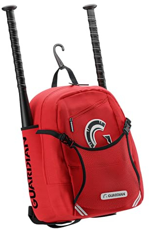 Guardian Baseball Backpack for Youth, Softball Bag for Girls, Durable Bat Bags Baseball Youth Boys and Girls, TBall Bag – Includes Hook to Hang on Fence - Red/Black