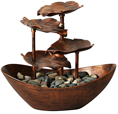 EdirFtra Lotus leaf Cascade Water Feature, Creative Cascading Water Fountain, Garden Water Feature Fountain with LED Lights, USB Charging, Indoor Outdoor Tabletop Fountain,C