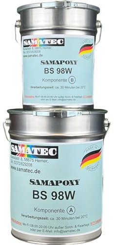 SAMATEC 2K Epoxidharz Bodenbeschichtung Bodenfarbe Garagenfarbe Betonfarbe - große Auswahl an RAL Farben - SamaPoxy BS98W 5Kg (RAL 7030 Steingrau)