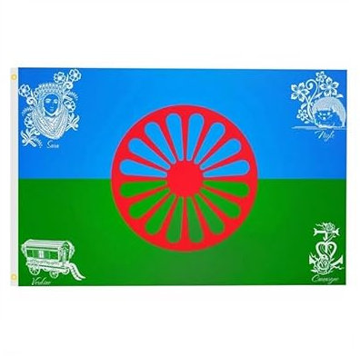 BOBIJOO JEWELRY - Drapeau Gitan Gens du voyage Rom Tsigane Manouche Sara Niglo Verdine Camargue 90x60cm