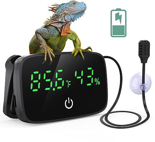 PAIZOO Reptile Thermometer Hygrometer, LED Digital Terrarium Thermometer and Humidity Gauge Snake Tank Accessories with USB Charging for Bearded Dragon, Tortoise, Reptile Tank, (Include 31.5'' Cable)