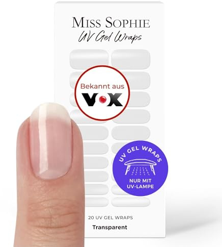 Original Miss Sophie Gel UV Stickers pour ongles I transparent I 20 bandes ultra-fines de vernis I Pour les mains et des pieds I Tiennent sur les ongles naturels, sur de l'acrylique et du gel