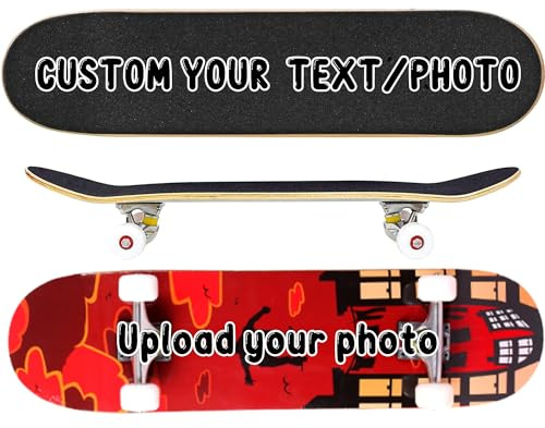 Skateboard personalizzato da 78,7 x 20,3 cm standard concavo cruiser trucco personalizzato per principianti, bambini, adolescenti, adulti - Carica immagini o testo, privato personalizzato
