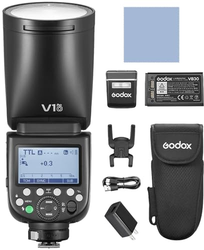 GODOX V1ProO Flash Speedlite Cabeza con Modo de Flash M/TTL, 1/8000s HSS, Tiempo de Reciclado de 1,3 Segundos y Unidad de Flash Auxiliar Desmontable para cámaras OM System