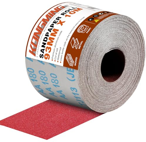 KONGMING Sandpaper Roll 10m x 93mm 180 Grit Wet and Dry | Aluminium Oxide Emery Cloth Roll Sanding Paper Wood Paint Plaster Filler Metal Polishing