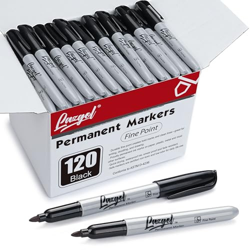 LAZGOL Permanent Markers Bulk, 120 Pack Fine Tip Black Permanent Markers, Waterproof Markers, Premium Smear Proof Pens, Quick Drying, Office Supplies for School, Office, Home