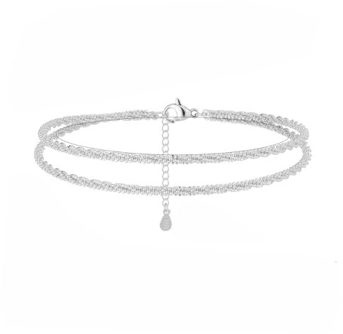 Aikeis S925 Silber Damen Fußkettchen, wasserdichtes Fußkettchen-Set für Frauen, doppelschichtiges, Armband, Schmuck, Geschenk, modisches für Frauen (Silber)
