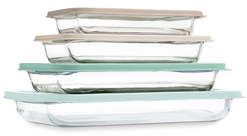 COOK WITH COLOR 8-Piece Deep Glass Baking Dish Set with Plastic Lids – Casserole and Food Storage Containers for Lasagna, Leftovers – Freezer-to-Oven, Microwave & Dishwasher Safe, Mint