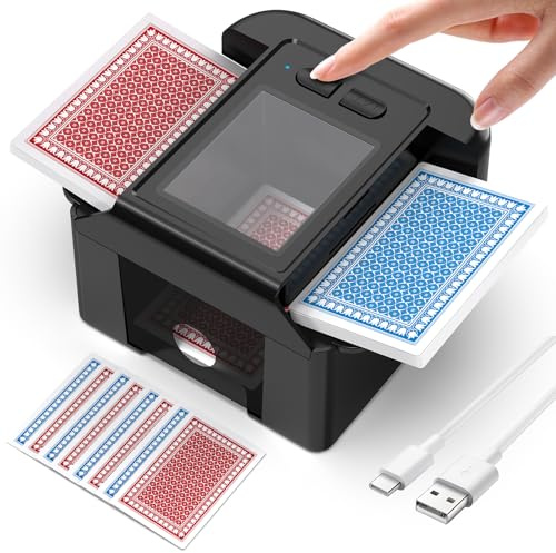 ShinePick Mélangeur de Cartes Automatique, Melangeur de Carte électronique Rechargeable USB, Automatique/Manuel 2 Modes, 1-2 Ponts, pour Jeu de Cartes/UNO/Poker/Texas Hold'em/Blackjack