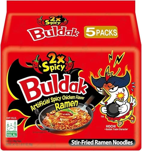 Bulldak 2x Spicy Hot Chicken Flavour Ramen Noodles - 140g (Pack of 5) | Double the Heat, Double the Challenge! | Authentic Korean Flavor | Thick & Chewy Noodles | Quick & Easy