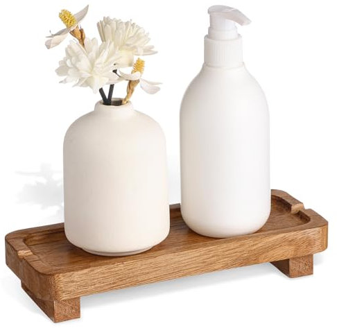 Wood Riser Small Decorative Tray Sink Soap Dish, Vanity Tray Pedestal Stand 8.7 x 3.6 inches (Light Brown)