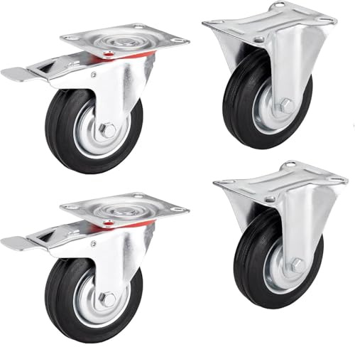 Set di 4 ruote di trasporto SOTECH Ø 200 mm (2 ruote fisse, 2 ruote girevoli con freno) altezza 232 mm, piastra di avvitamento 130 x 102 mm, portata fino a 440 kg