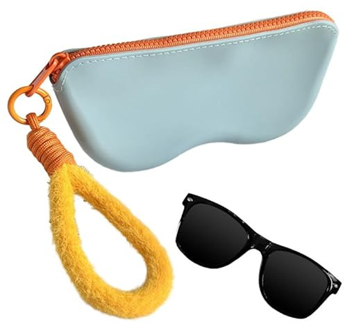 GGUFAY Funda de Gafas, Estuche Suave para Gafas Silicona,con Correa de Mano,para Gafas, Bolsa de Llaves, Lápices, Tarjetas(Azul)