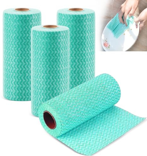 Toallitas en rollo, 4 rollos reutilizables J Cloth, paños de cocina no tejidos, paños de limpieza, paños de limpieza multiusos para salón, cocina, mesa de comedor (verde)