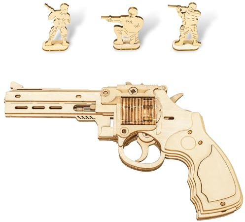 3D Wooden Puzzles for Adults,Wooden Toy for Kids and Adults,Model Building Kit,Educational Brain Teaser,Best Educational Christmas Birthday Day Gift for Friends (Wooden Revolver)