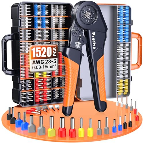 Pinza Crimpatrice con1520pezzi,Capicorda Da 0,08-16mm² ，Pinza Capicorda Regolabili，Puntalini Elettrici,Crimpatrice Puntalini，Per Uso Industriale E Fai-Da-Te,Terminali Elettrici A Crimpare