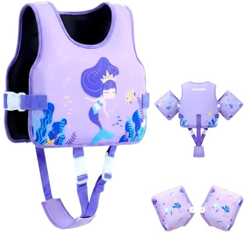 Gogokids Giubbotto di salvataggio per bambini con ali rimovibili e 8 elementi di galleggiamento, aiuto per il nuoto regolabile per bambini da 2 a 6 sì (15 a 30 kg), ali per bambini per piscina e