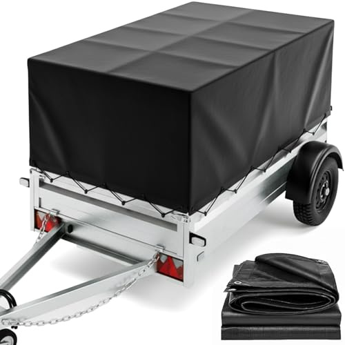 Telone per rimorchio di alta qualità, 210 x 114 x 110 cm, con occhielli, corda da 7,5 m, impermeabile, con chiusura lampo, in PVC 600D, resistente agli strappi, per rimorchi di auto fino a 750 kg