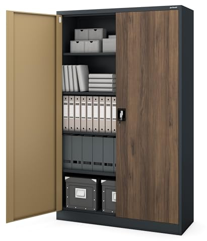 Jan Nowak Armoire de Bureau métallique verrouillable avec 4 étagères réglables pour dossiers et Archives en Acier Robuste 115 x 185 x 40 cm Anthracite Noye