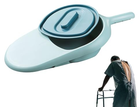 Bärbar sängpanna – horisontell sängpanna med lock, förtjockad PP-ljusblå, läckagesäker högpresterande komfort bänkpanna, krosspanna med integrerat handtag, komfort för sängliggande människor
