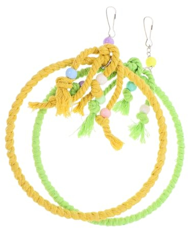 ULTECHNOVO Columpio para Pájaros 2 Piezas Anillos de Cuerda de Algodón Blanco, Percha Redonda para Loros y Periquitos, Accesorio para Jaulas de Aves Pequeñas, Juguete de Columpio para