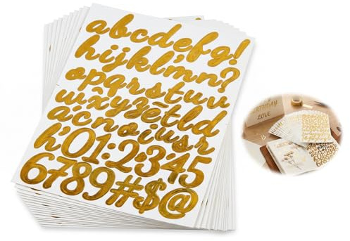 1380 Piezas 2,5 cm Completo Pegatinas de Letras Doradas Con Brillo, Pegatinas de Letras Doradas, Letras Adhesivas Resistentes a la Intemperie, Pegatinas Con Números Para Decoración Creativa