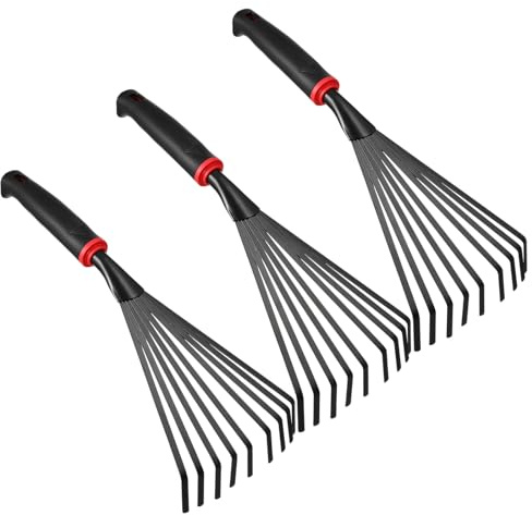 FUTUREORYY 3 Pezzi Rastrello da Giardino Piccolo in Ferro con 9 Denti, Impugnatura Ergonomica per Ridurre L'affaticamento della Mano, per Giardinaggio Domestico e Progetti All'aperto